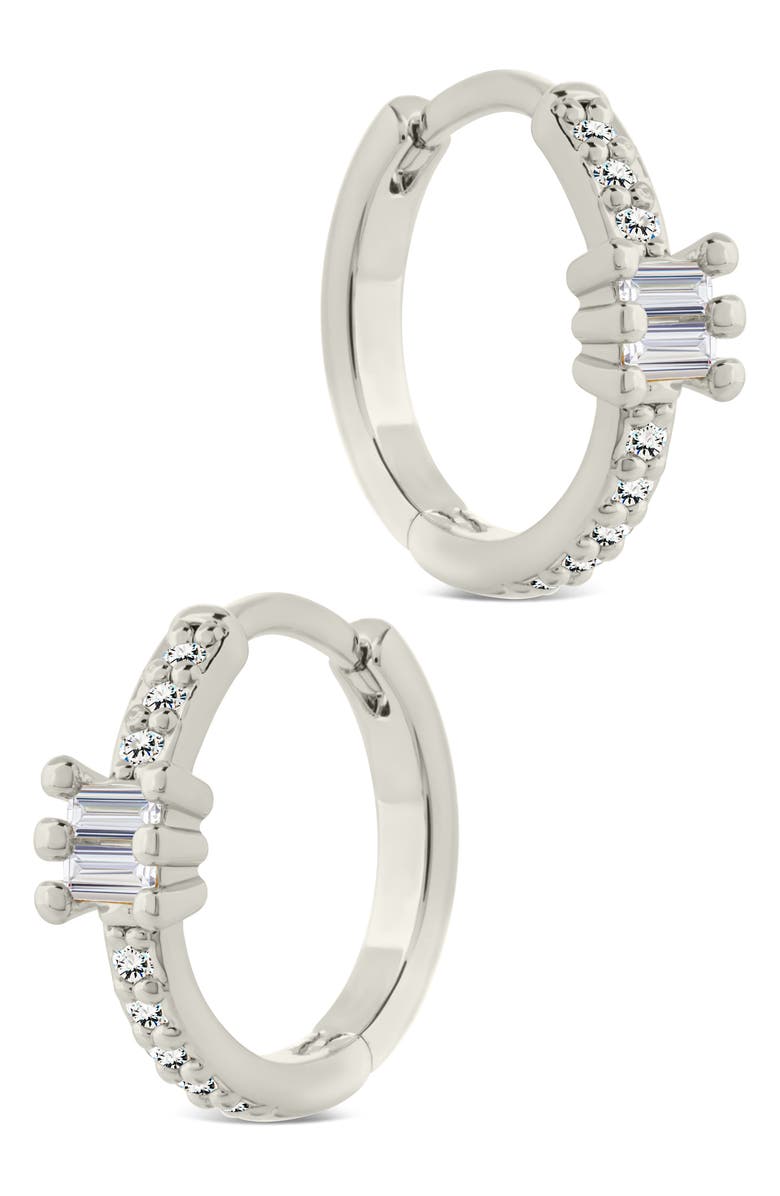 Sterling Forever Kristin Emerald Cut Cubic Zirconia Micro Hoop Earrings, Alternate, color, Silver