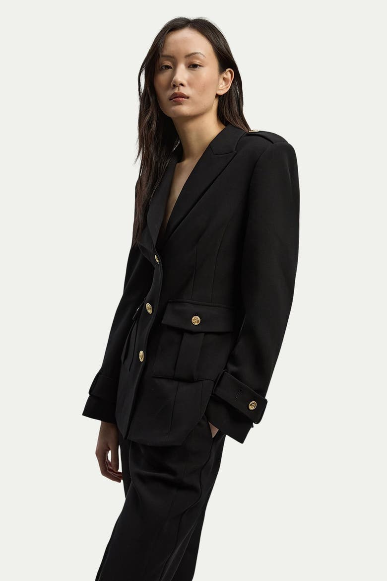 Petite Military Single Breasted Blazer, Alternate, color, Black