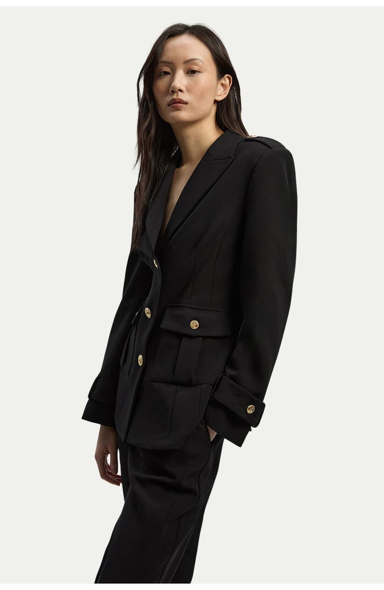 Karen Millen Petite Military Single Breasted Blazer, Alternate, color, Black