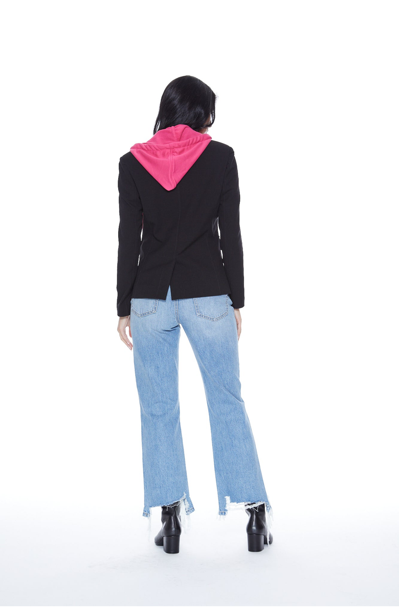 BLUE REVIVAL Hooded Helen Blazer in Black and Hot Pink, Alternate, color, Black / Hot Pink