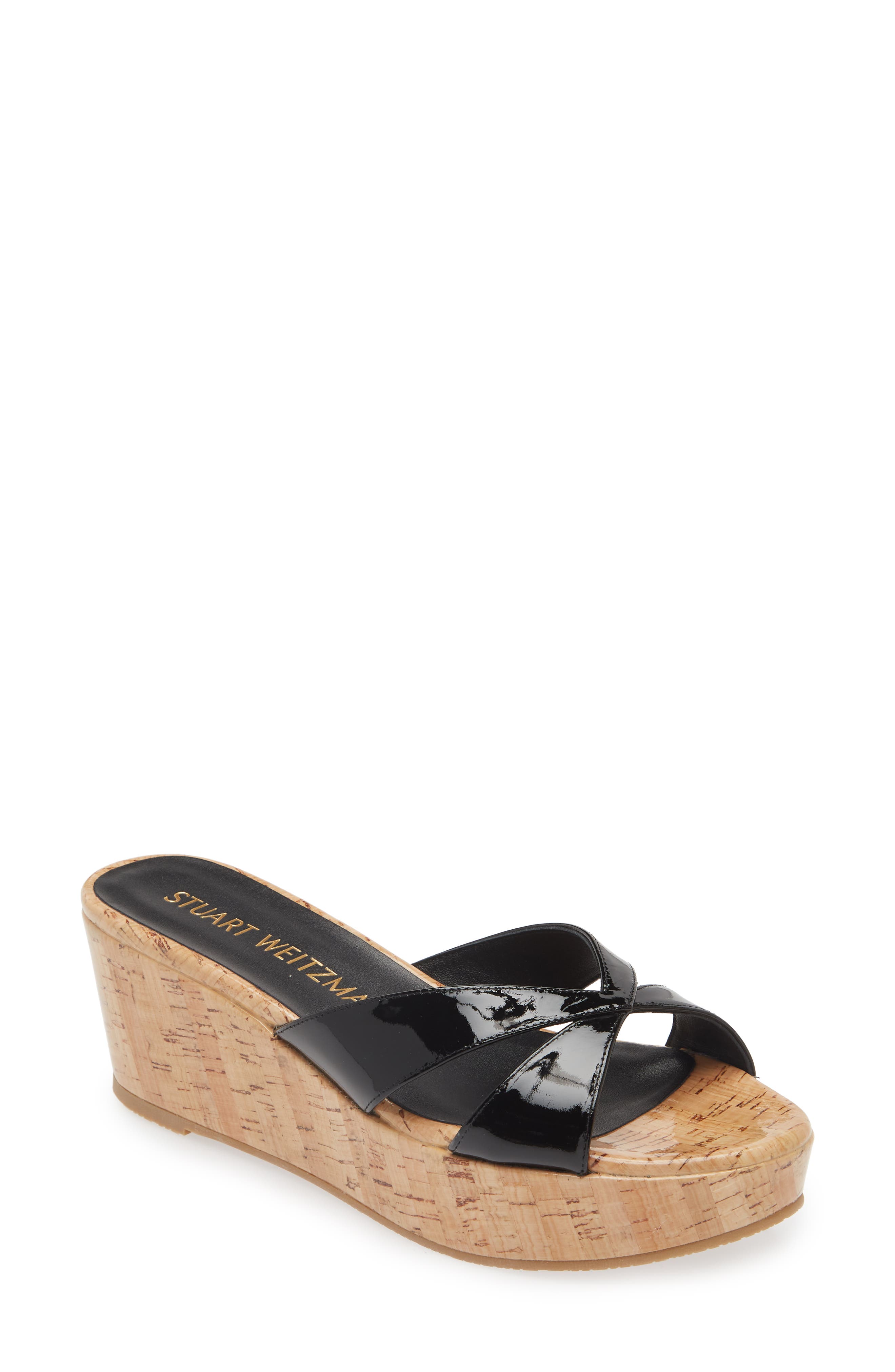 Stuart Weitzman Carmen Wedge Sandal, Main, color, Black