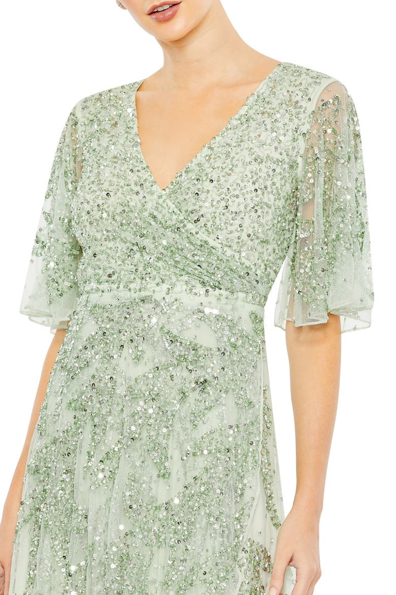 Sequin High-Low Chiffon Gown, Alternate, color, SAGE