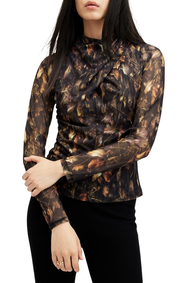 Tia Long Sleeve Mesh Top, Main, color, KATERI HAZEL BROWN