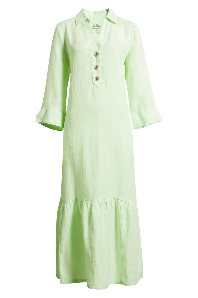 Alora Ruffle Hem Linen Maxi Dress, Alternate, color, PISTACHIO MACARON X RESORT