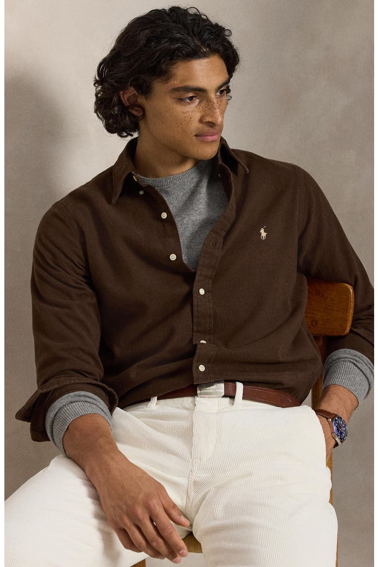 Classic Fit Brushed Cotton Flannel Button-Down Shirt, Alternate, color, BROWN