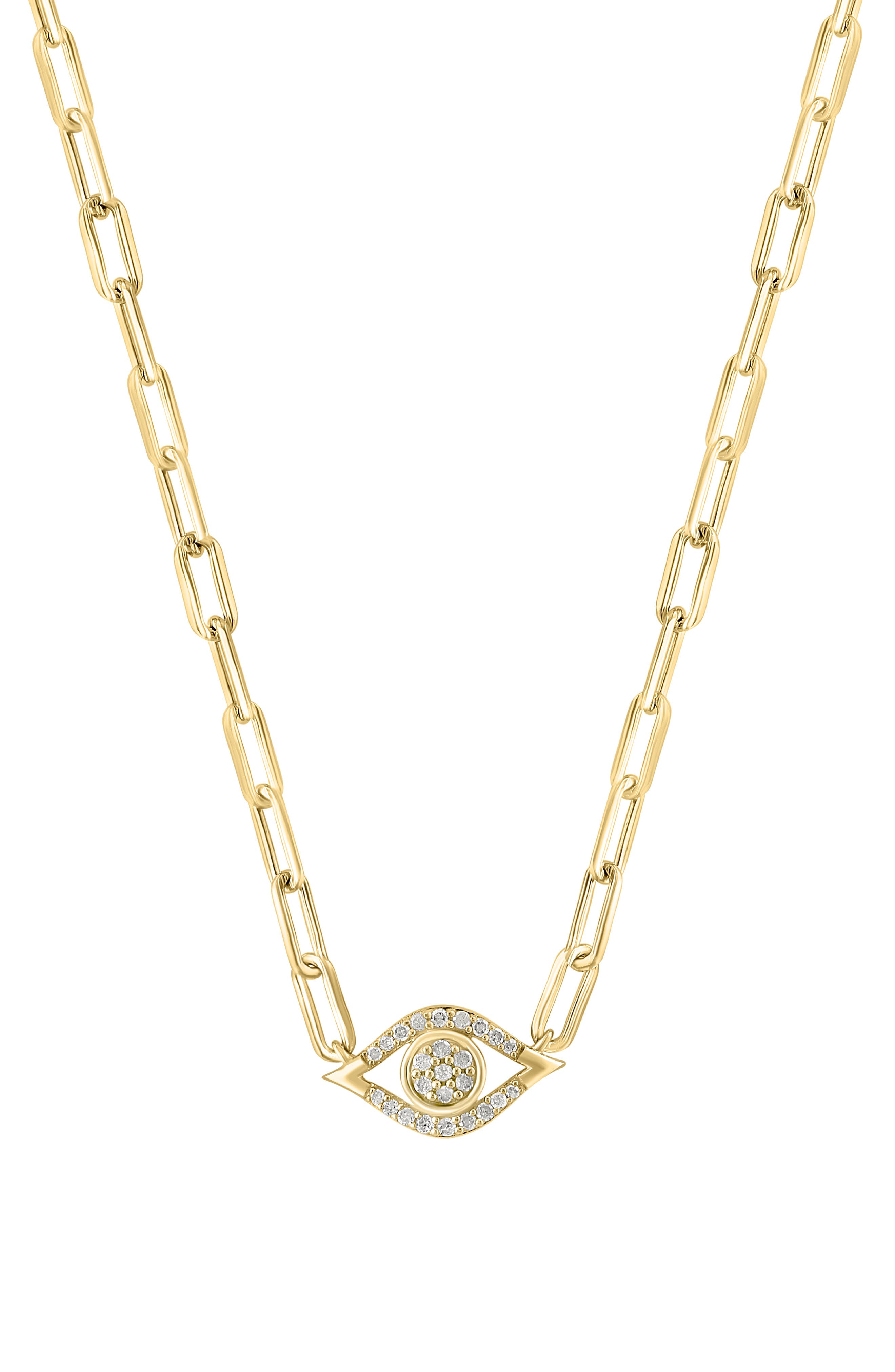 14k Gold Plated Diamond Evil Eye Paper Clip Necklace