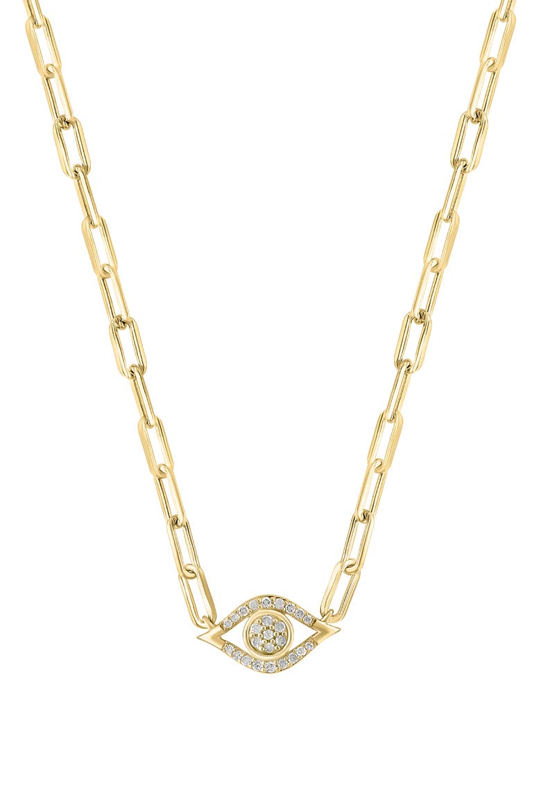 14k Gold Plated Diamond Evil Eye Paper Clip Necklace, Main, color, GOLD
