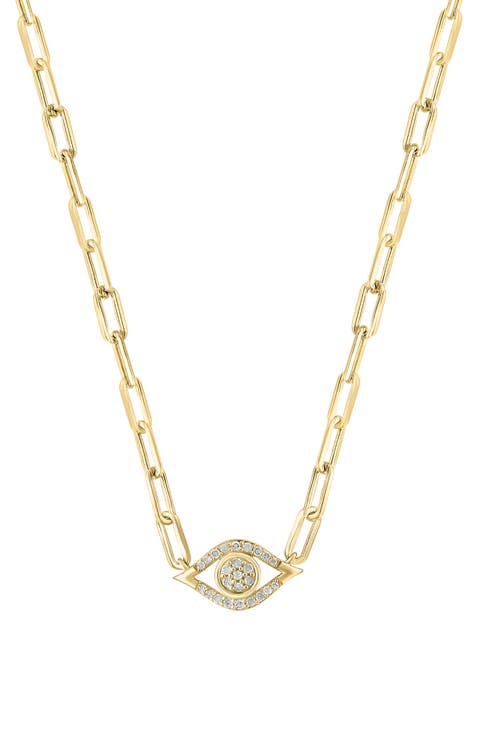 14k Gold Plated Diamond Evil Eye Paper Clip Necklace