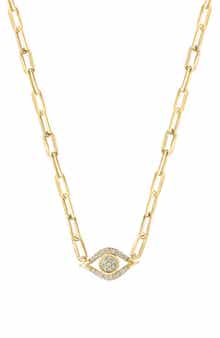 14k Gold Plated Diamond Evil Eye Paper Clip Necklace