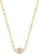 EFFY 14k Gold Plated Diamond Evil Eye Paper Clip Necklace