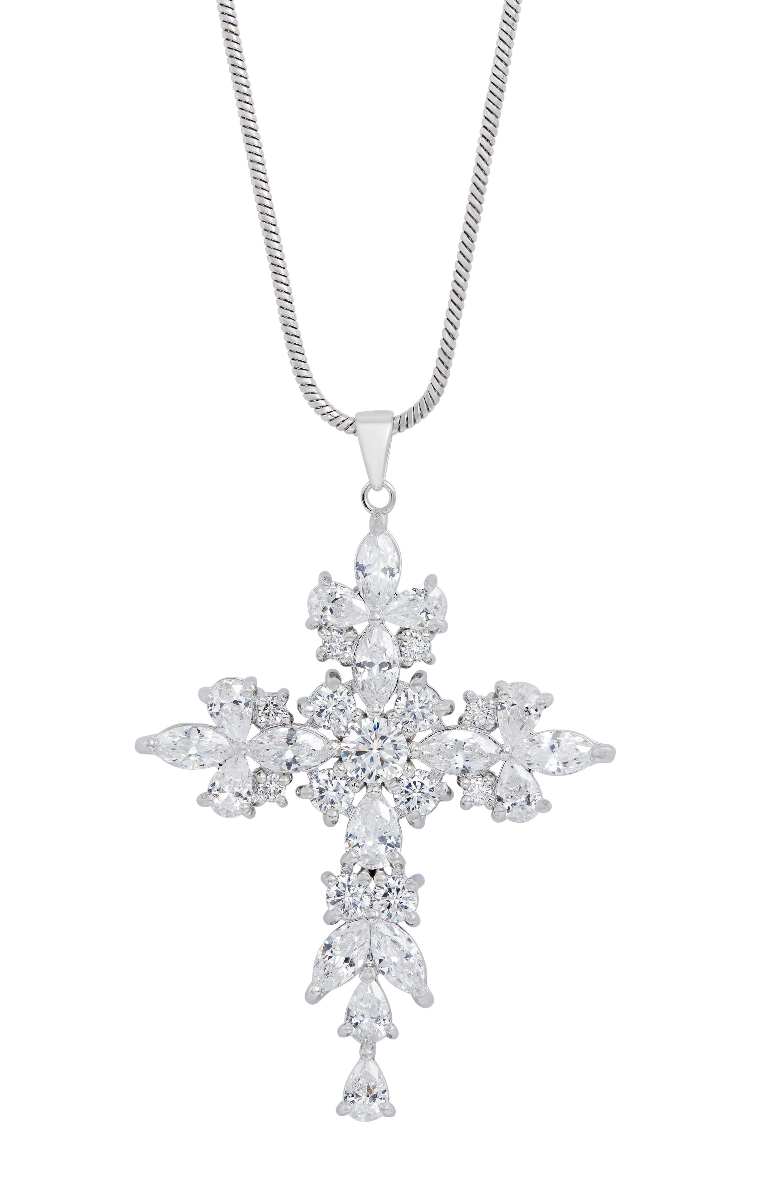 Large Cubic Zirconia Cross Pendant Necklace
