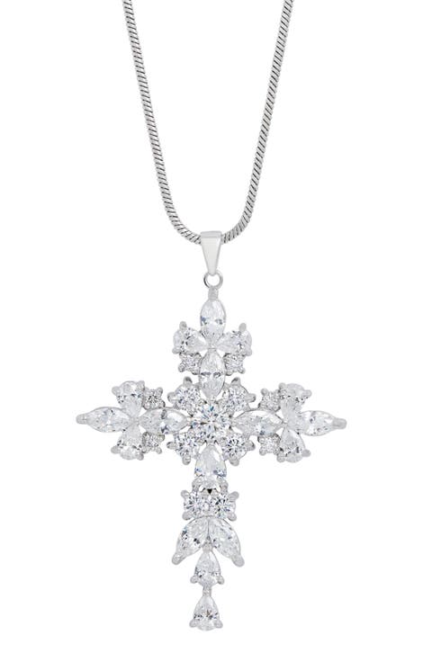 Large Cubic Zirconia Cross Pendant Necklace