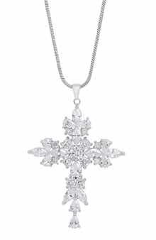 Large Cubic Zirconia Cross Pendant Necklace