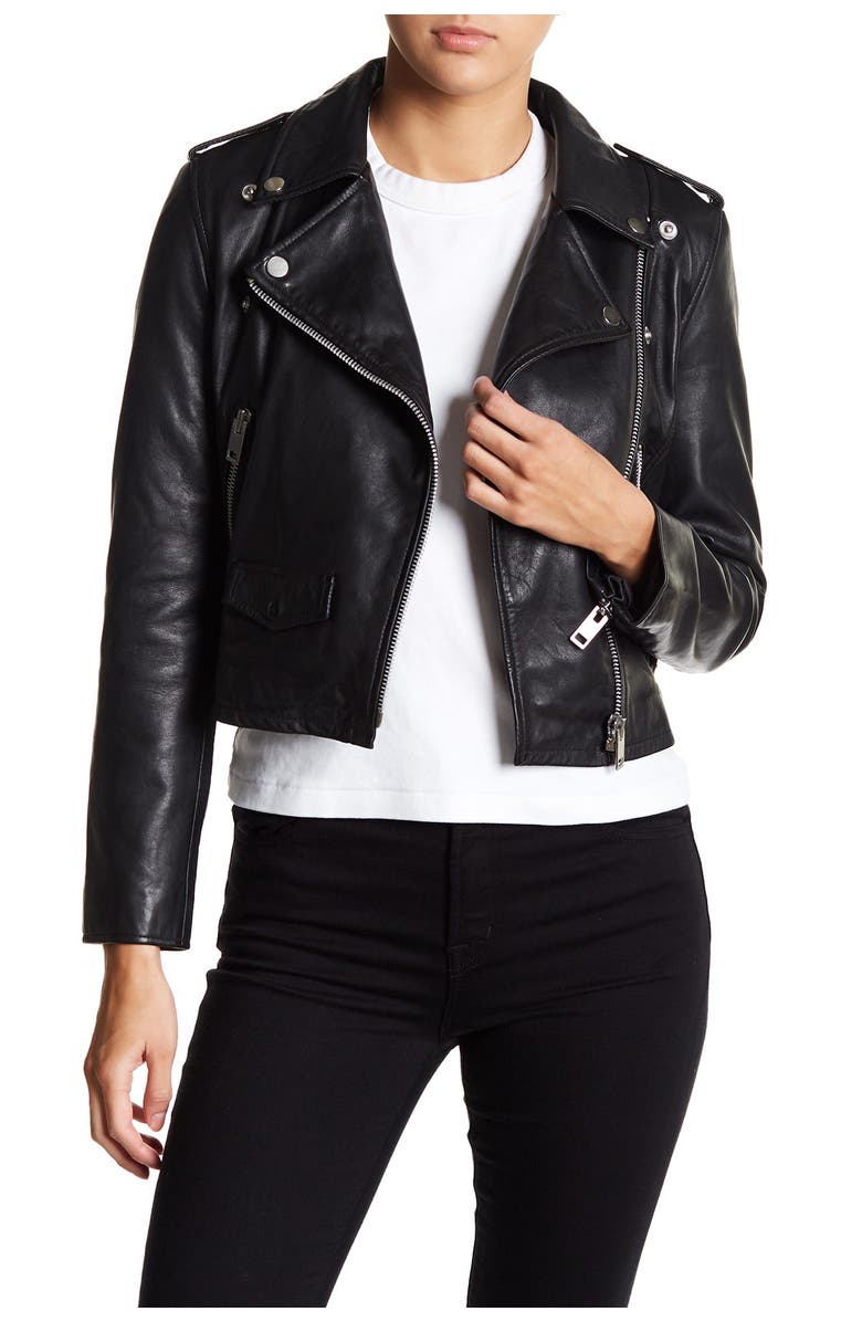 Walter Baker Liz Leather Crop Moto Jacket, Main, color,