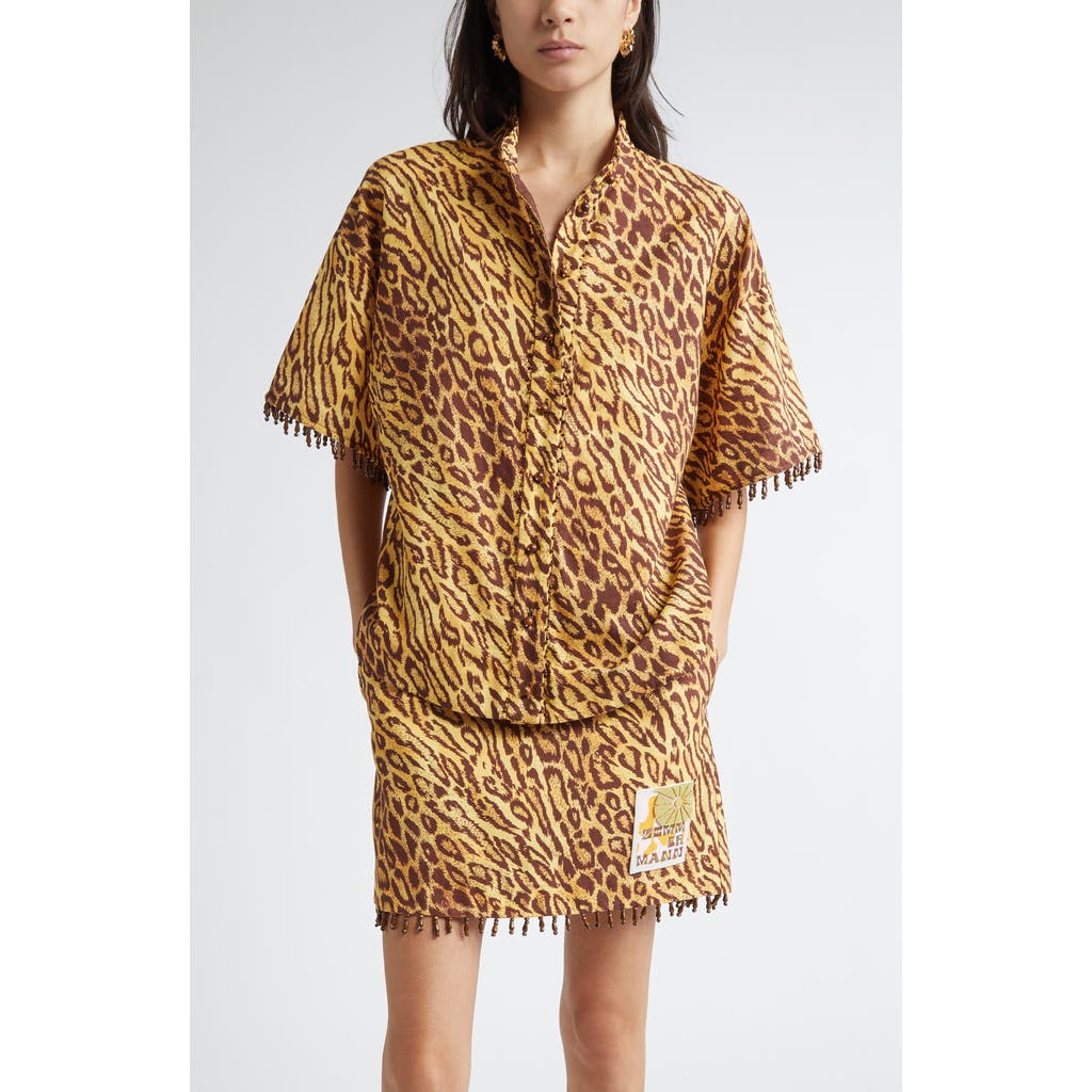 Zimmermann Coco Bead-embellished Leopard-print Cotton Shirt