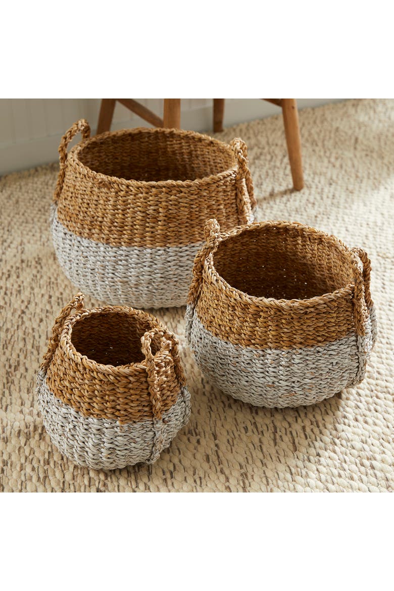 Seagrass Round Baskets With Handles, Set Of 3, Alternate, color, Brown
