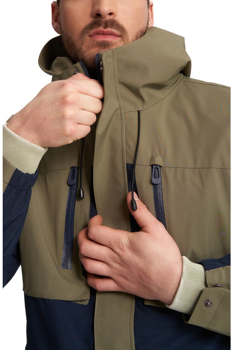 Elliott Water Resistant Two Tone Hooded Jacket, Alternate, color, OLIVE/NAVY