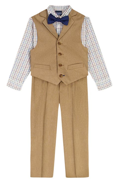 Kids' Heather Herringbone Vest, Pants, Shirt & Bow Tie Set (Toddler & Little Kid)