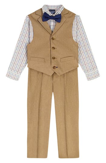Nautica Kids' Heather Herringbone Vest, Pants, Shirt & Bow Tie Set In Brown