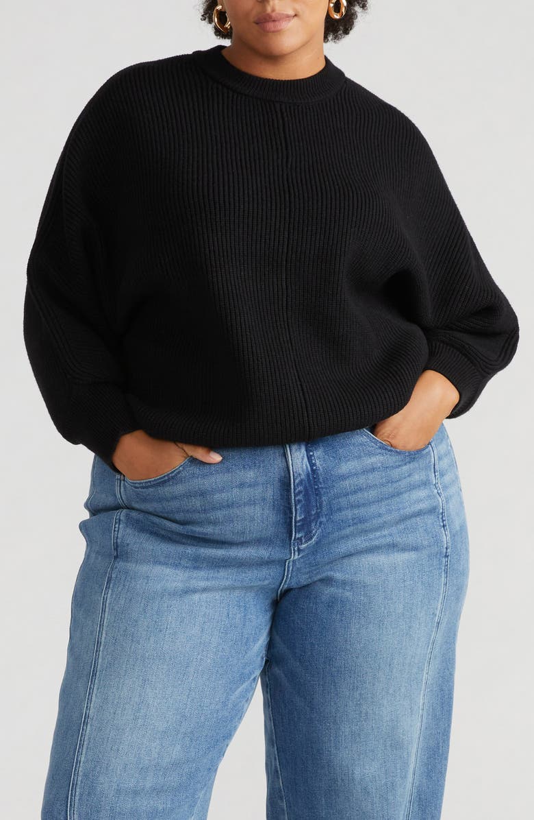 Universal Standard Margeurite Rib Dolman Sleeve Sweater, Main, color, Black