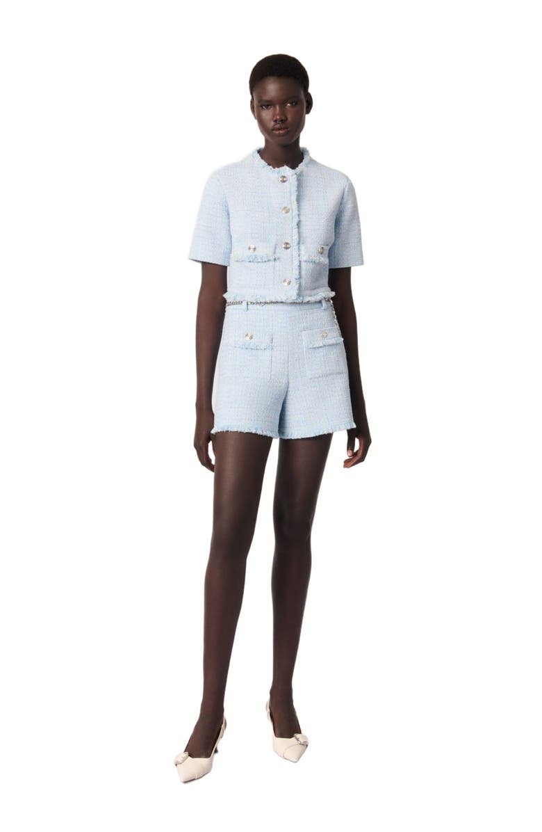 maje Tweed shorts with belt, Alternate, color,