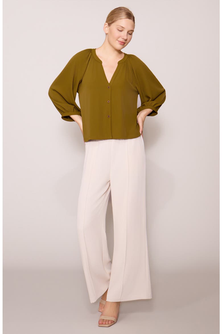 Luxe Crepe Three-Quarter Sleeve Top, Alternate, color, FIR GREEN