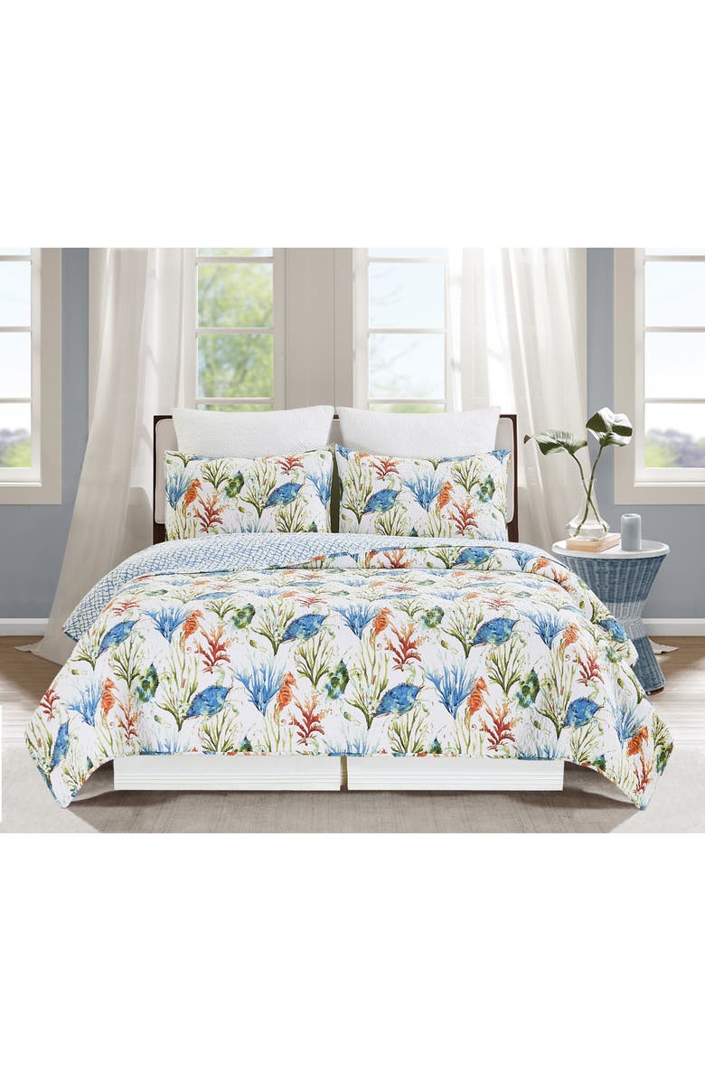 C&F Home Marino Cotton Quilt Set  - Reversible and Machine Washable, Alternate, color, Blue