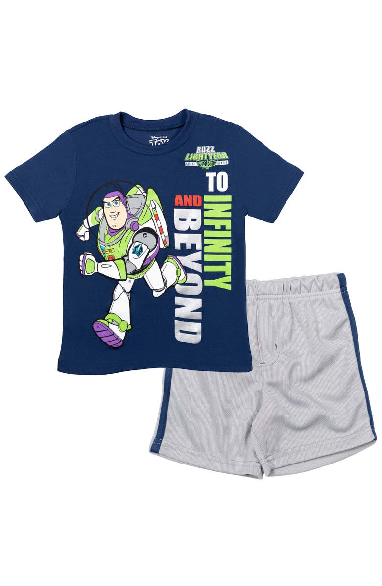 Disney Buzz Lightyear Toy Story T-Shirt & Mesh Shorts Set, Main, color, Blue/Gray