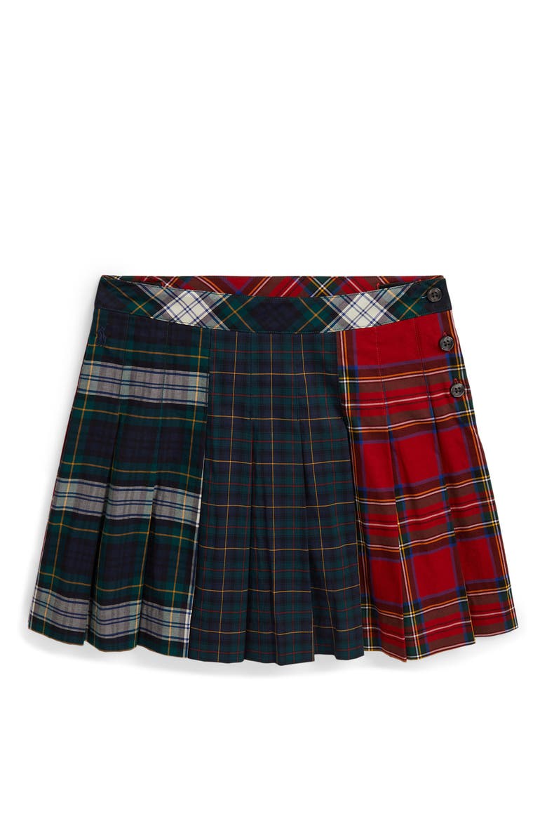 Kids' Plaid Pleated Poplin Skirt, Main, color, MULTI