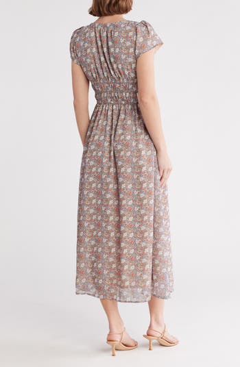 Short Sleeve Ruched Midi Dress