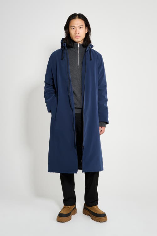 Stutterheim Stockholm Long Matte Winter Coat In Blue