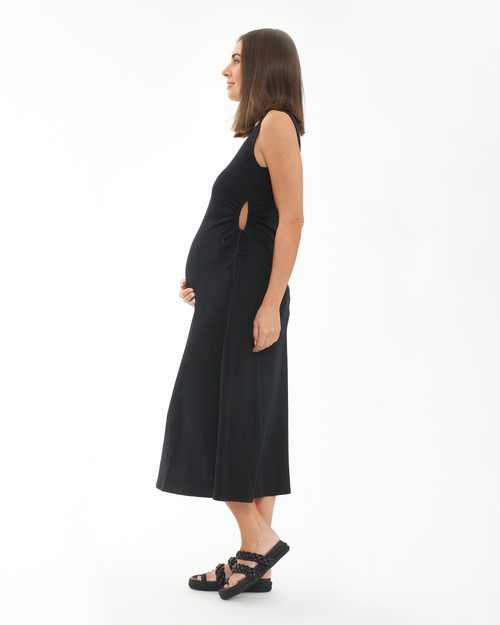 Ripe Maternity Carol Rib A-line Cut Out Dress Black In Black