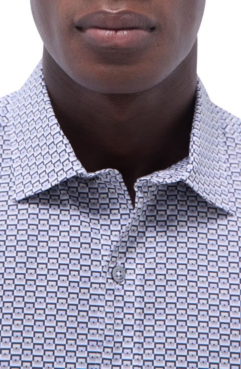 Axel Geo Print Shaped Fit Stretch Cotton Button-Up Shirt