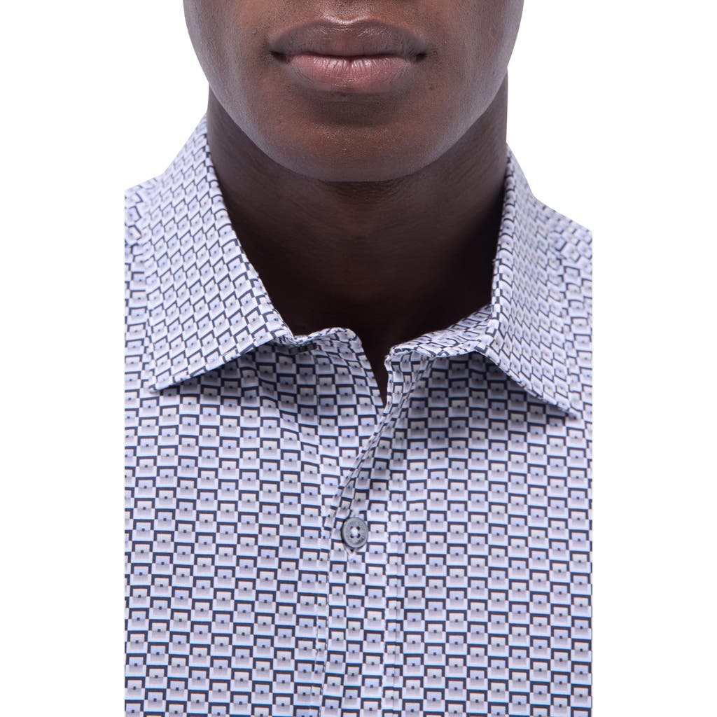 Bugatchi Axel Geo Print Shaped Fit Stretch Cotton Button-Up Shirt in Zinc  product