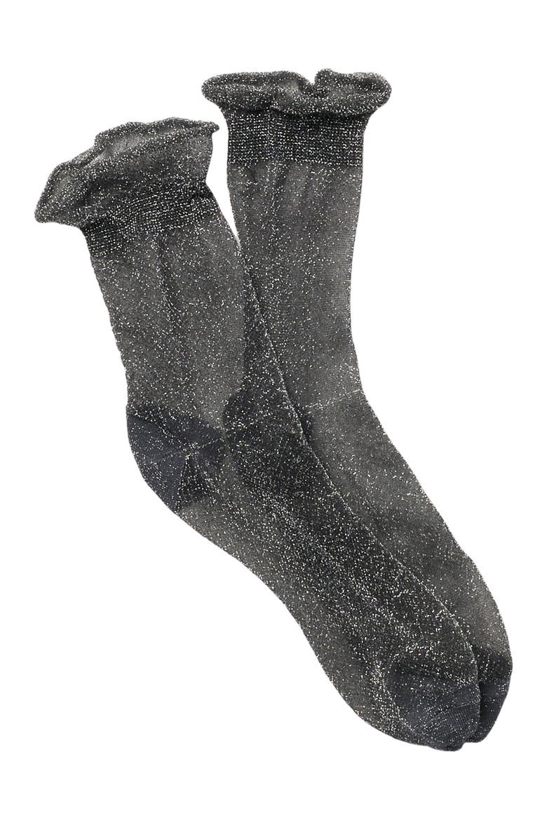 Metallic Sheer Shortie Socks, Main, color, BLACK