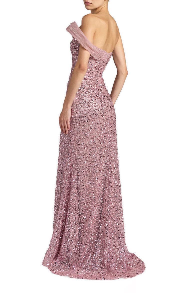 Rosette Detail Halter Chiffon Evening Gown, Alternate, color, Blush