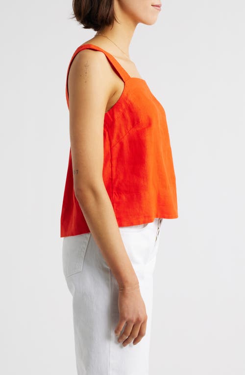 Shop Madewell Contrast Stitch Square Neck Linen Tank In Bright Flame
