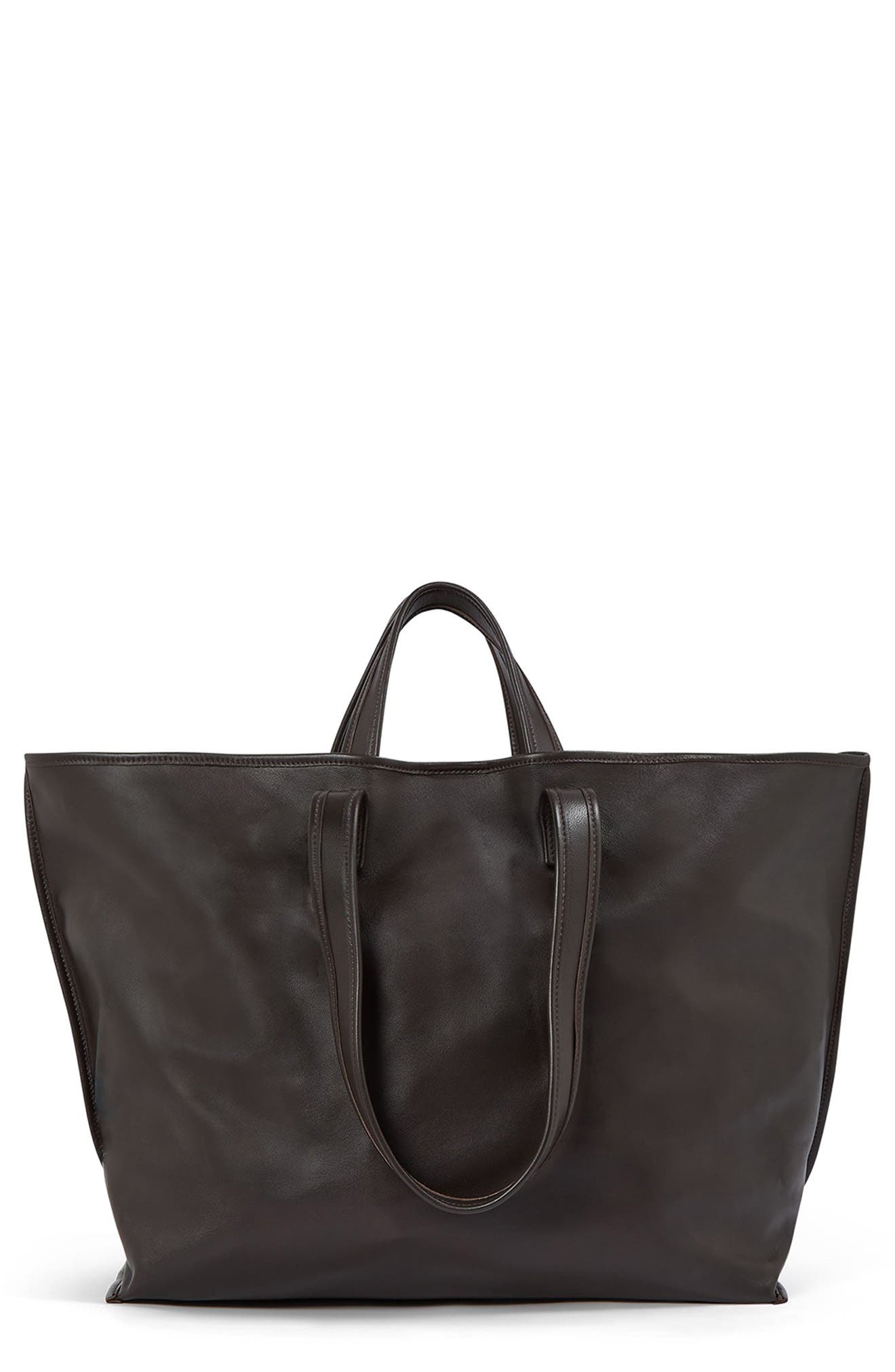 KASSL Leather Tote, Main, color, Dark Brown