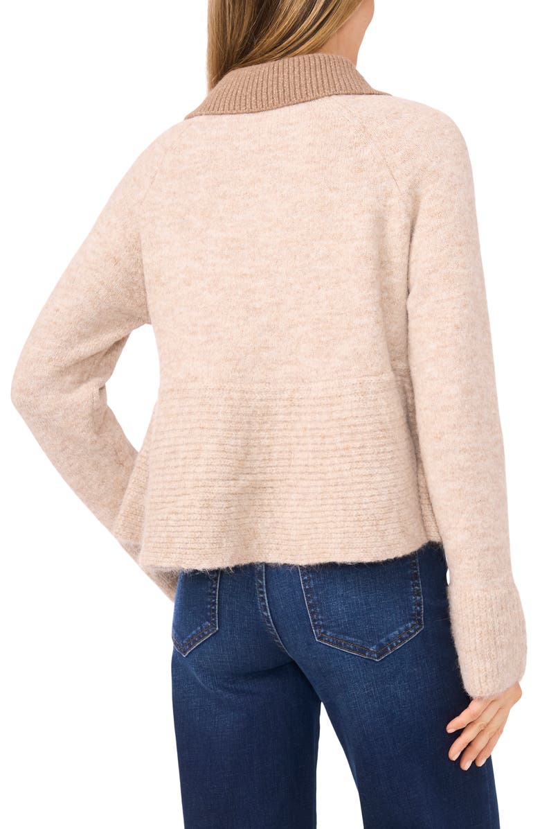 CeCe Collar Peplum Sweater, Alternate, color, Oatmeal
