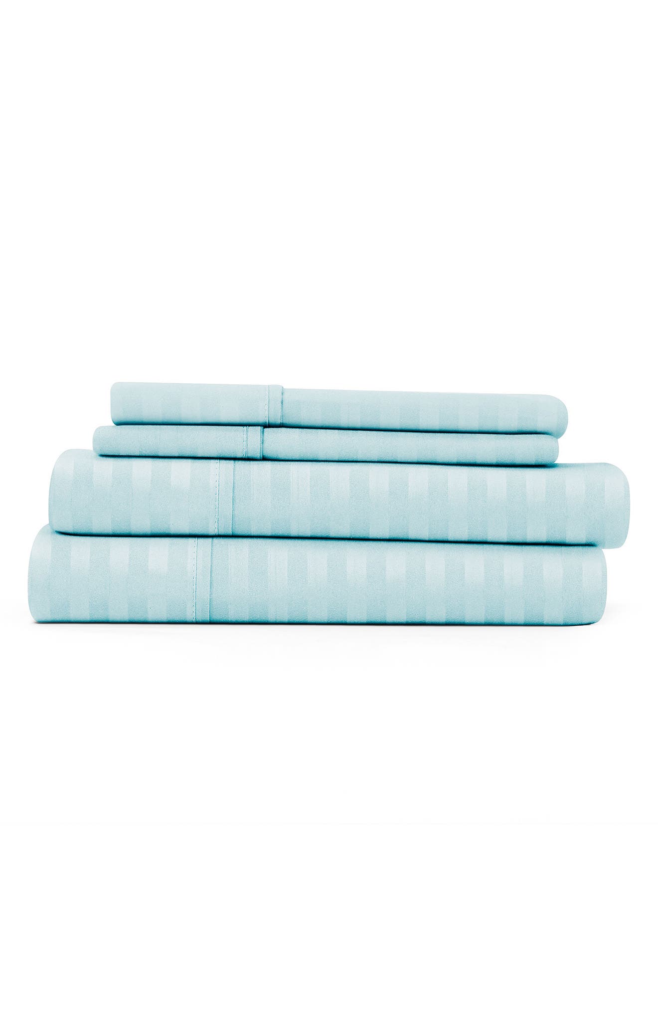 HOMESPUN Hotel Collection Premium Ultra Soft 4-Piece Striped Queen Bed Sheet Set - Aqua