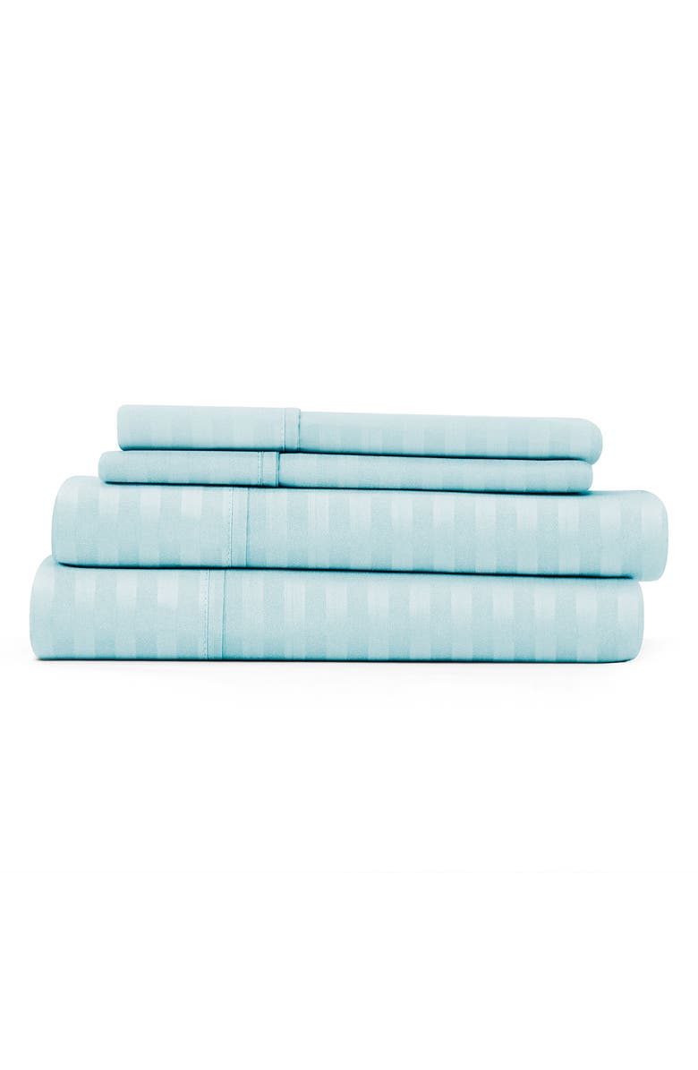 HOMESPUN Hotel Collection Premium Ultra Soft 4-Piece Striped Queen Bed Sheet Set - Aqua, Main, color, Aqua