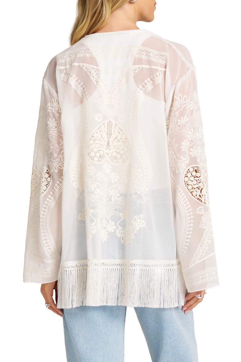 Embroidered Chiffon Top with Fringe Hem, Alternate, color, IVORY