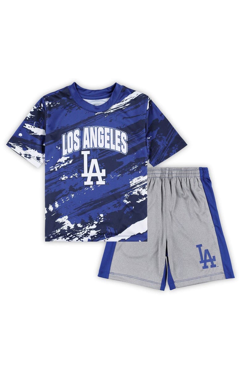 Outerstuff Infant Royal/Heather Gray Los Angeles Dodgers Stealing Homebase 2.0 T-Shirt & Shorts Set, Main, color, 
