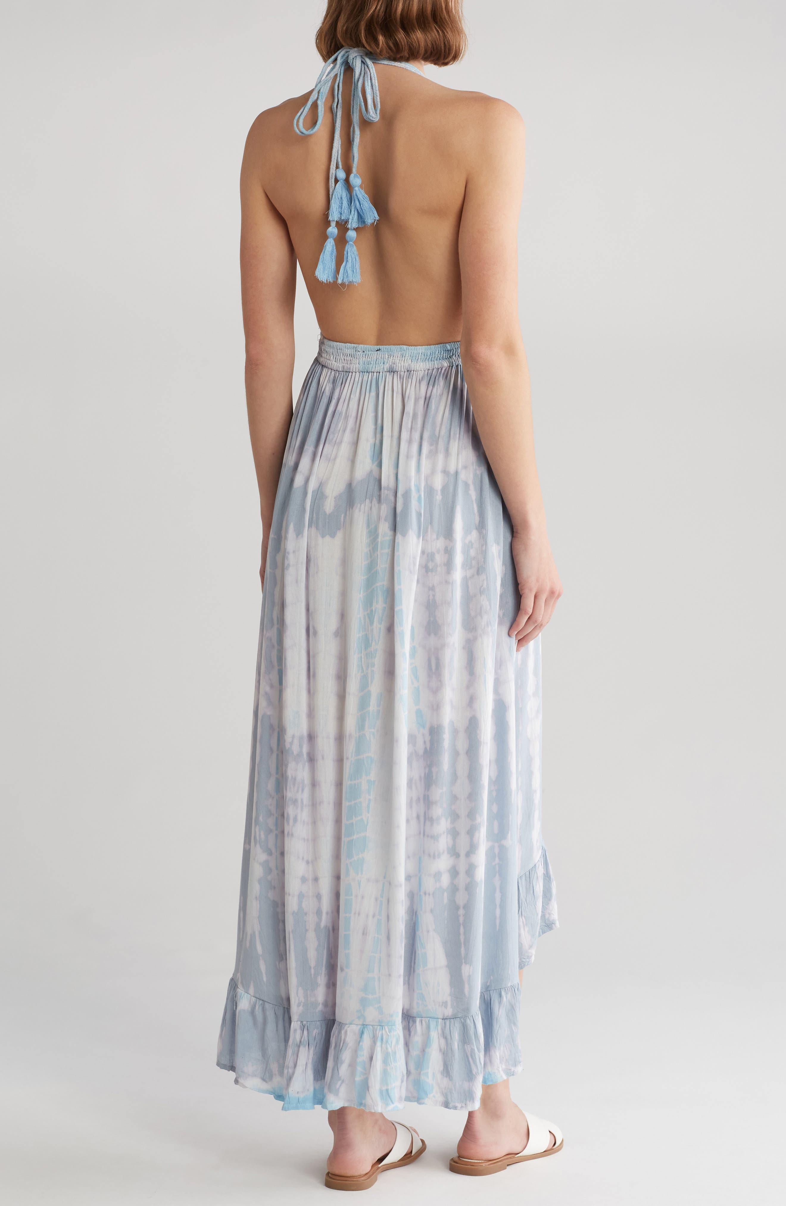 Open Back Plunge Neck Ombre Halter Dress - image 2