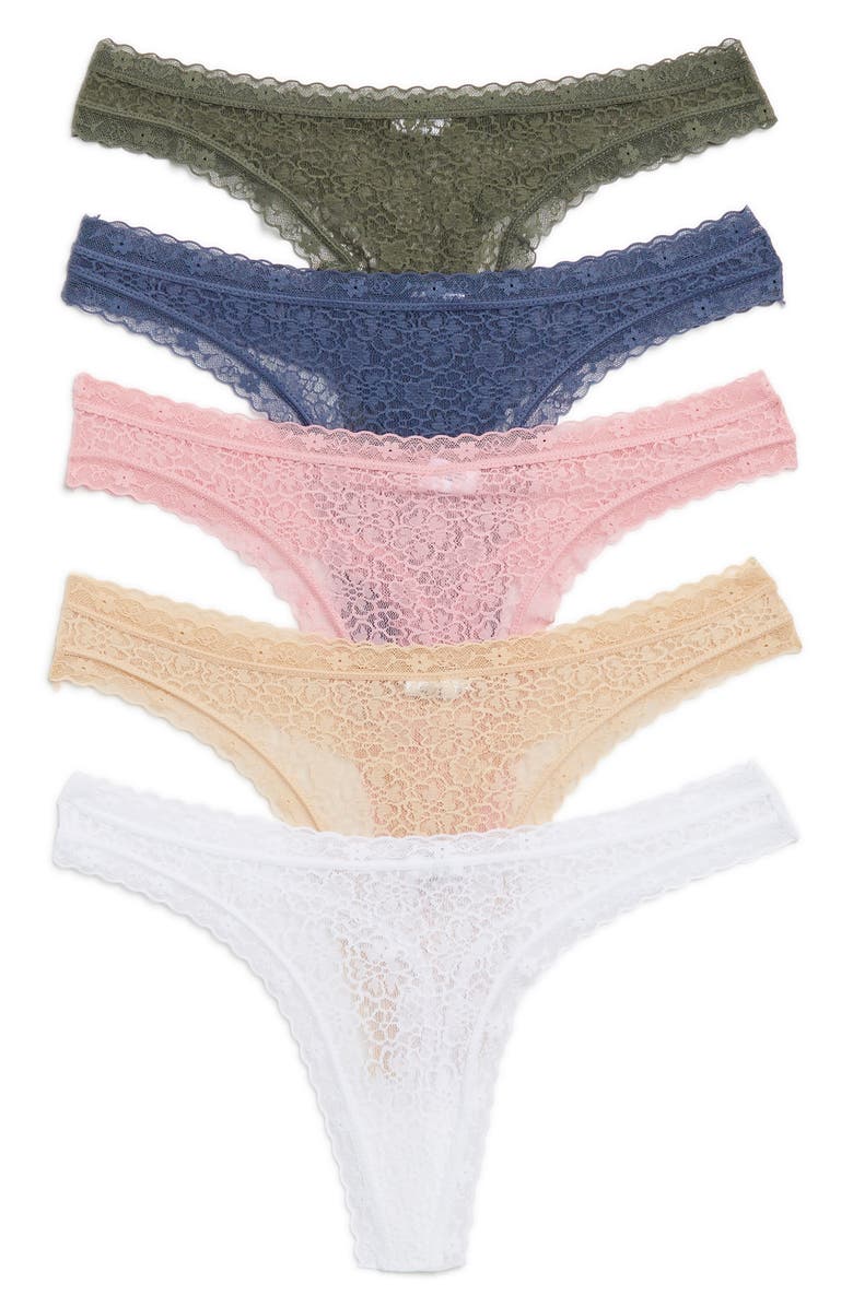 Abound Peyton Assorted 5-Pack Lace Thongs, Main, color,