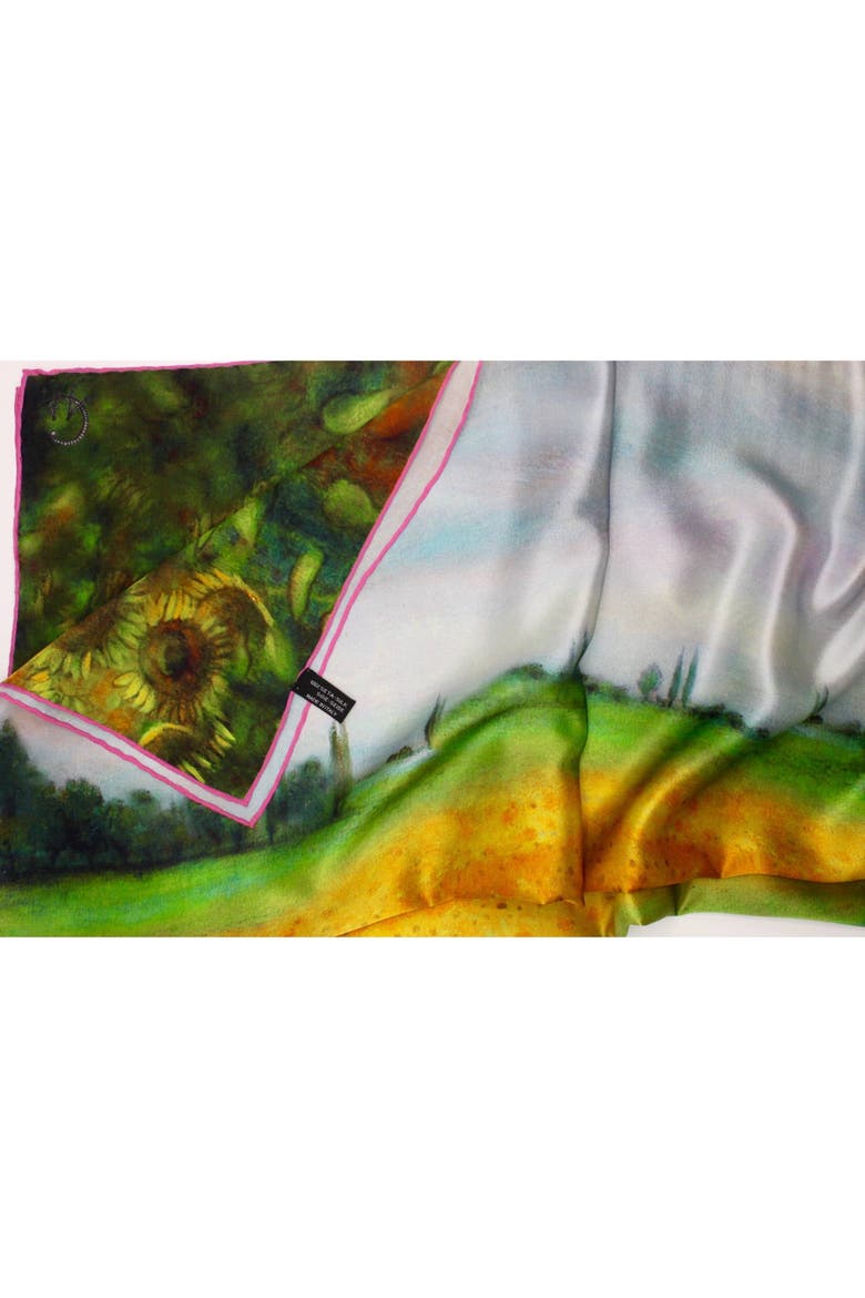 Girasoli Sunflower Silk Satin Scarf, Main, color, yellow