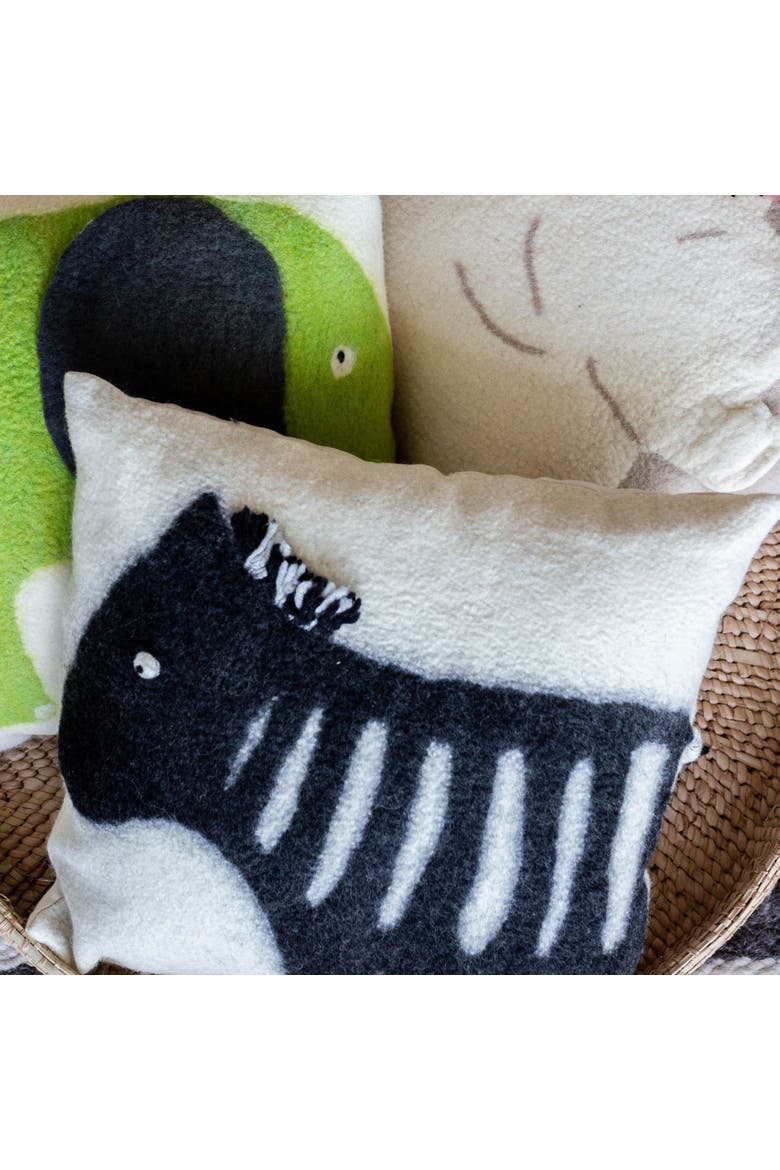 Felted Wool Zebra Throw Pillow, Alternate, color, Black - Small