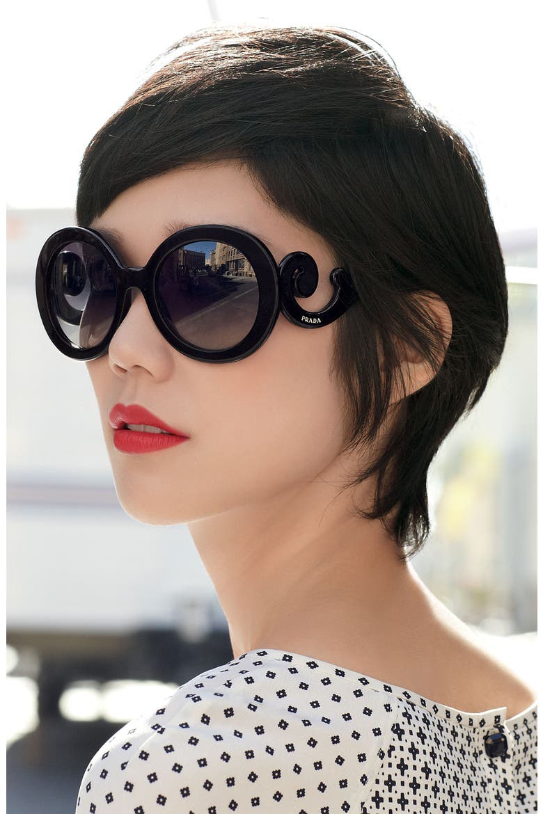 'Baroque' 55mm Round Sunglasses, Alternate, color, PINK HORN/ BROWN GRADIENT