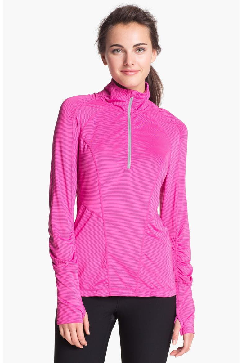 'Ruched Runner' Stripe Half Zip Running Top, Main, color, PINK CYCLAMEN