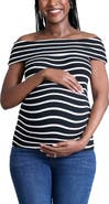 MOTHERHOOD MATERNITY Rib Knit Short Sleeve Off The Shoulder Top